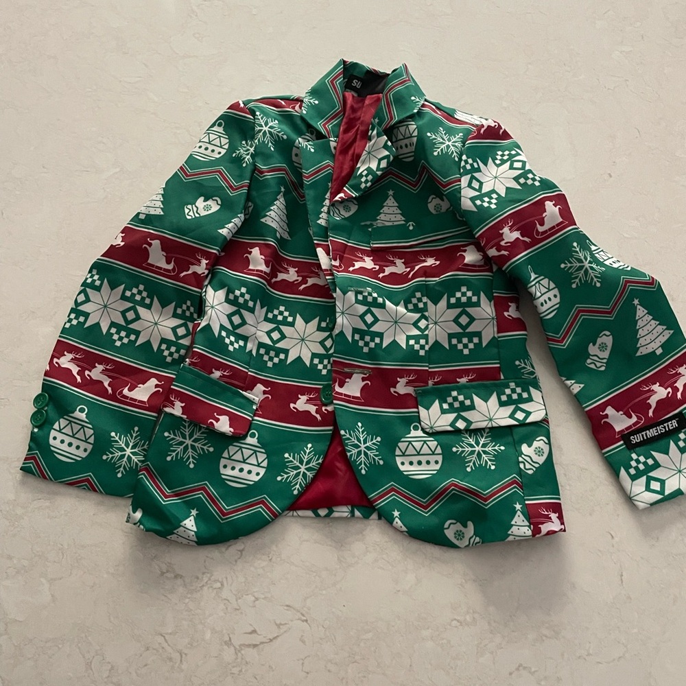 Festive Green and Red Holiday Blazer